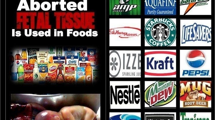 Ktoré spoločnosti používajú potratené ľudské plody v potravinách?